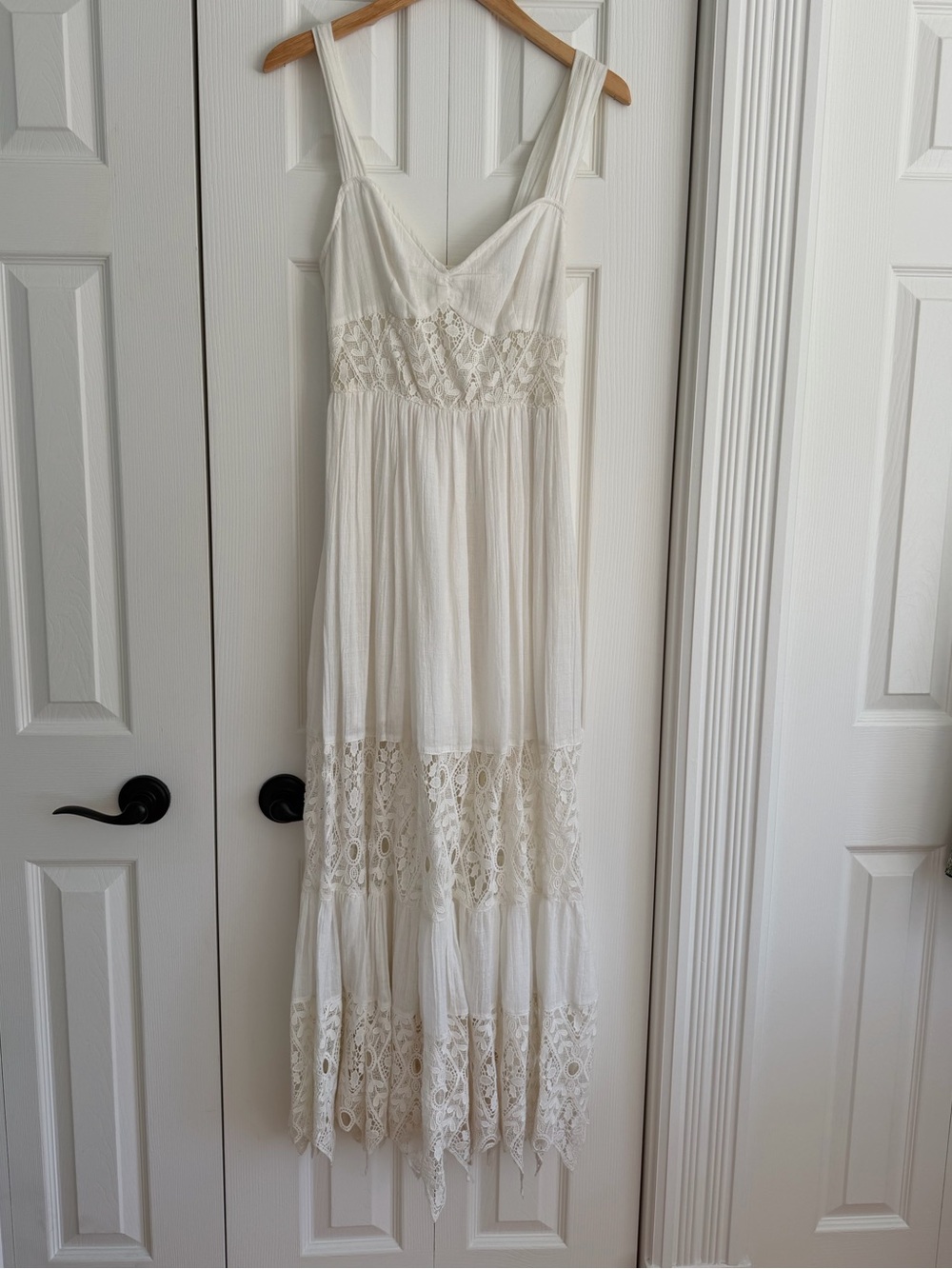 Free People White Crochet Lace Tiered Maxi Dress